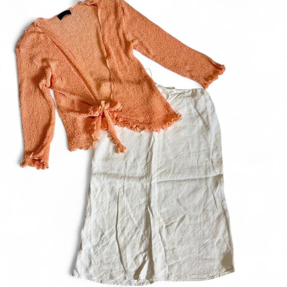 Vintage white linen pencil skirt with drawstring waist